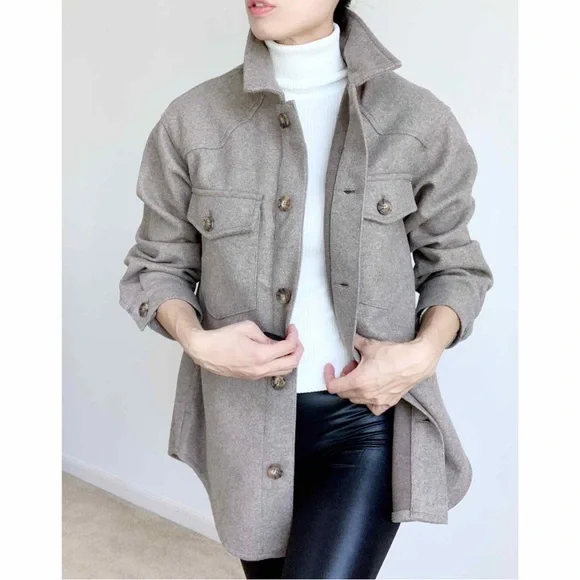 THE CASHMERE LIKE SHACKET - FAWN - Picture 10 of 12